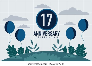 Vector 17 years anniversary invitation card. anniversary celebration modern design illustration template.	