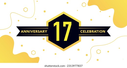 Vector 17 years anniversary logo vector design with yellow geometric shape with black on white background