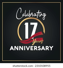 Vector 17th year anniversary celebration logo with ring and elegance golden color isolated vector design