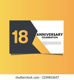 Celebración de vectores por 18 años, diseño de plantillas de celebración de aniversario con fondo de color amarillo.

