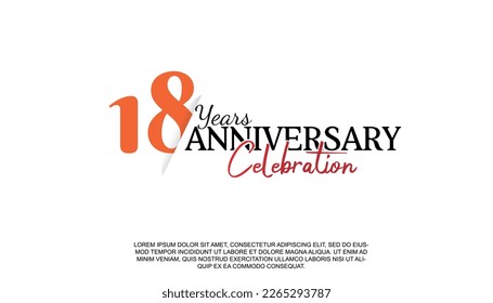 Vector 18  years anniversary logotype number with red and black color for celebration event isolated illustration design. 