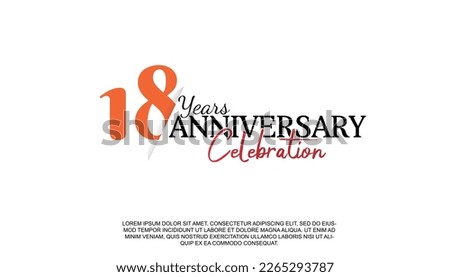 Vector 18  years anniversary logotype number with red and black color for celebration event isolated illustration design. 