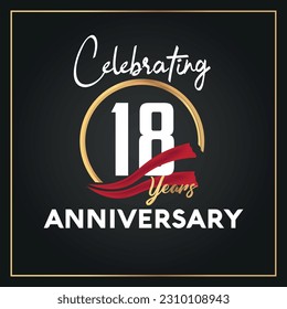 Jubiläum-Logo zum 18-jährigen Vektor mit Ring und eleganter goldener Farbe, einzelne Vektorgrafik-Design