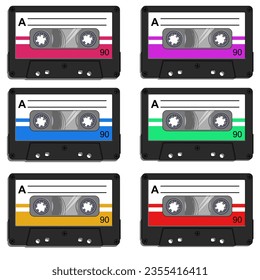 Cintas de cassette vectoriales de los años 90 en diversos colores