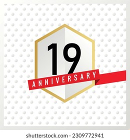 Vector 19th years anniversary celebration on white background with black color numbers and confetti design