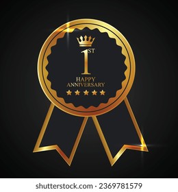 Vector 1st anniversary celebration logo Golden shield laurel wreath and badges collection