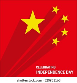 Vector 1st October China Independence Day. Beautiful Chinese flag star with shadow and typography. Celebration Card. Illustration