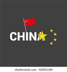Vector 1st October China Independence Day. China Flag pole with creative typography style. Celebration Card. Illustration
