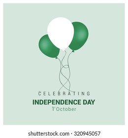 Vector 1st October Nigeria Independence Day. white and green balloon with typography. Celebration Card. Illustration