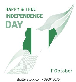 Vector 1st October Nigeria Independence Day. Country Map with abstract lines pattern. Celebration Card. Illustration