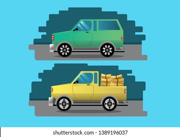 Vector 2 cars green and yellow