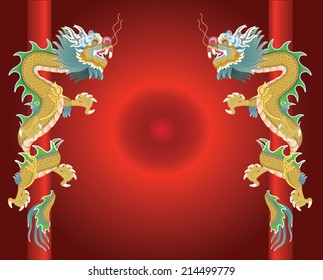 vector  of 2 dragons on red background