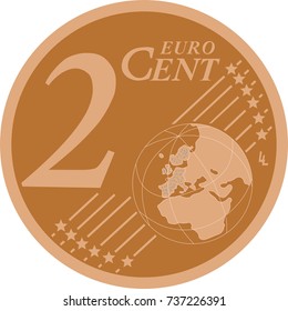 Vector 2 euro cent coin reverse isolated on white background