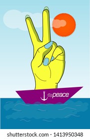 vector 2 finger symbol of peace ship