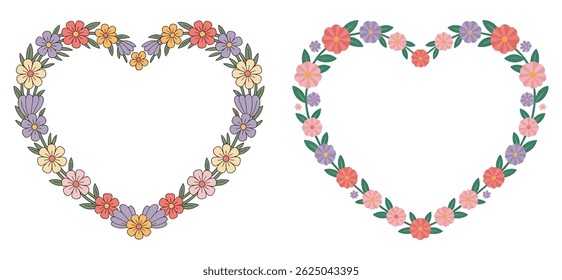 vector 2 floral heart frame with colorful flowers