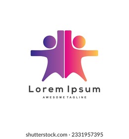 Vector 2 men logo, team icon, cooperation sign. People silhouettes identity, partnership logotype