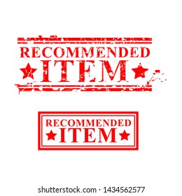 Vector, 2 Red Grunge Rubber Stamp, Recommended Item, Isolated on white
