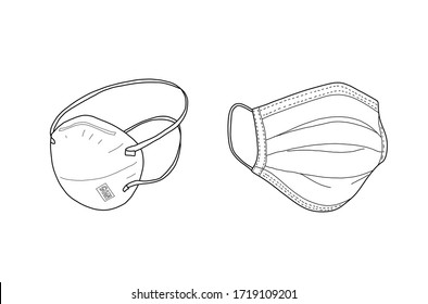 Vector with 2 types of masks against COVID-19, Coronavirus. Safety breathing masks. Industrial safety N95 mask.