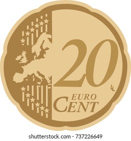 Vector 20 euro cent coin reverse isolated on white background