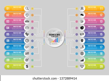 Vector 20 Options and steps Infographics Template Design. Business Data Visualization Timeline with Marketing Icons most useful can be used for presentation, diagrams, annual reports, workflow layout