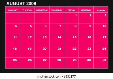 vector 2008 AUGUST calender