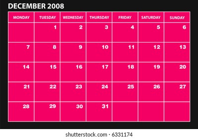 vector 2008 DECEMBER calender