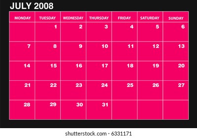 vector 2008 JULY calender