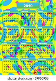 Vector 2010 Colorful Retro Swirls Calendar