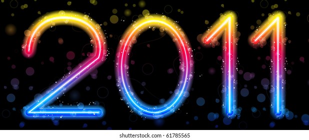 Vector - 2011 Abstract Colorful Rainbow Letters on Black Background
