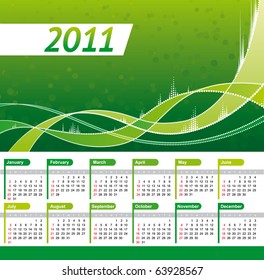 Vector 2011 Calendar. Green wave background