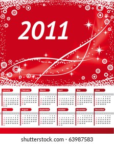 Calendario Vector 2011 con fondo de onda roja
