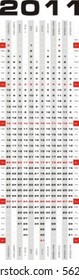 Vector 2011 year calendar. Month in a column, weekdays aligned horizontally