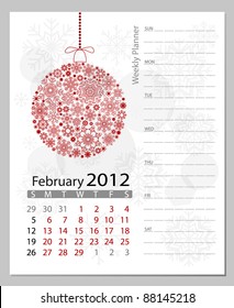 Vector 2012 calendar, February. All elements are layered separately in vector file. Easy editable.