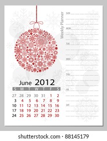 Vector 2012 calendar, June. All elements are layered separately in vector file. Easy editable.