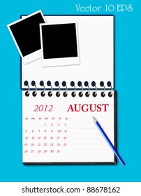 Vector of 2012 calendar notepad style on light blue background.