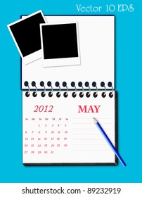 Vector of 2012 calendar notepad style on light blue background.