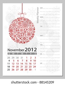 Calendario de vectores 2012, noviembre. Todos los elementos se clasifican por separado en el archivo vectorial. Fácil de editar.