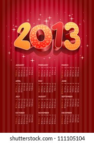 Vector 2013 calendar. All elements are layered separately in vector file. Easy editable.