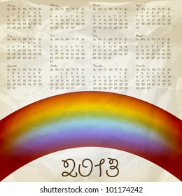 vector 2013 calendar on abstract background with rainbow, crumpled paper texture, eps 10, gradient mesh