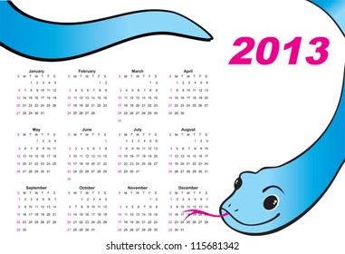 Vector 2013 calendar with snake symbol