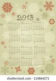 Vector 2013 Calendar with snowflakes