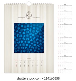 Vector 2013 loose-leaf calendar template. With sample picture
