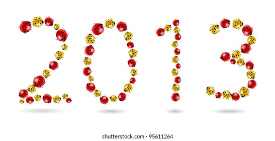 Vector 2013 year formed from colorful ladybugs
