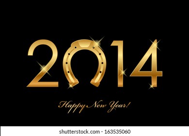 Vector 2014 Background With Gold Horseshoe For Good Luck (year Of The Horse)