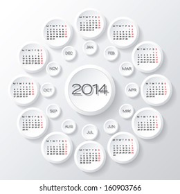 vector 2014 calendar design. white circles 3d calendar design template