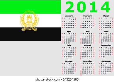 Vector 2014 Calendar with the flag of Afghanistan