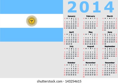 Vector 2014 Calendar with the flag of Argentina
