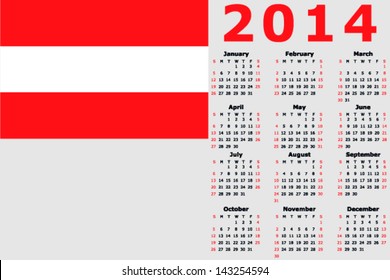 Vector 2014 Calendar with the flag of Austria