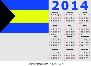Vector 2014 Calendar with the flag of Bahamas