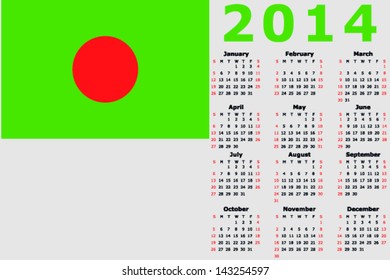 Vector 2014 Calendar with the flag of Bangladesh